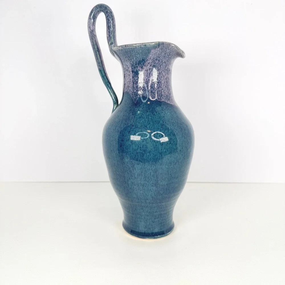 Studio Pottery Blue pitcher drippy glaze By John Garrou 11